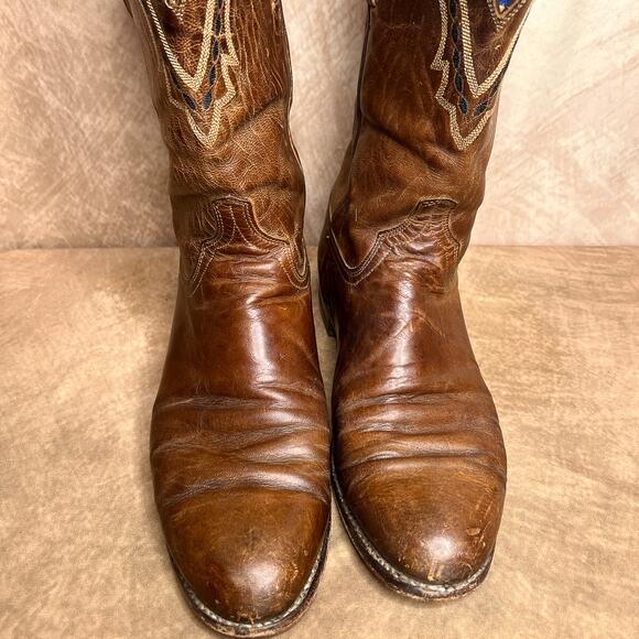 Vintage 90s Lucchese 2000 Leather Western Boots Embroidered Cowboy Rodeo Y2K main image 4